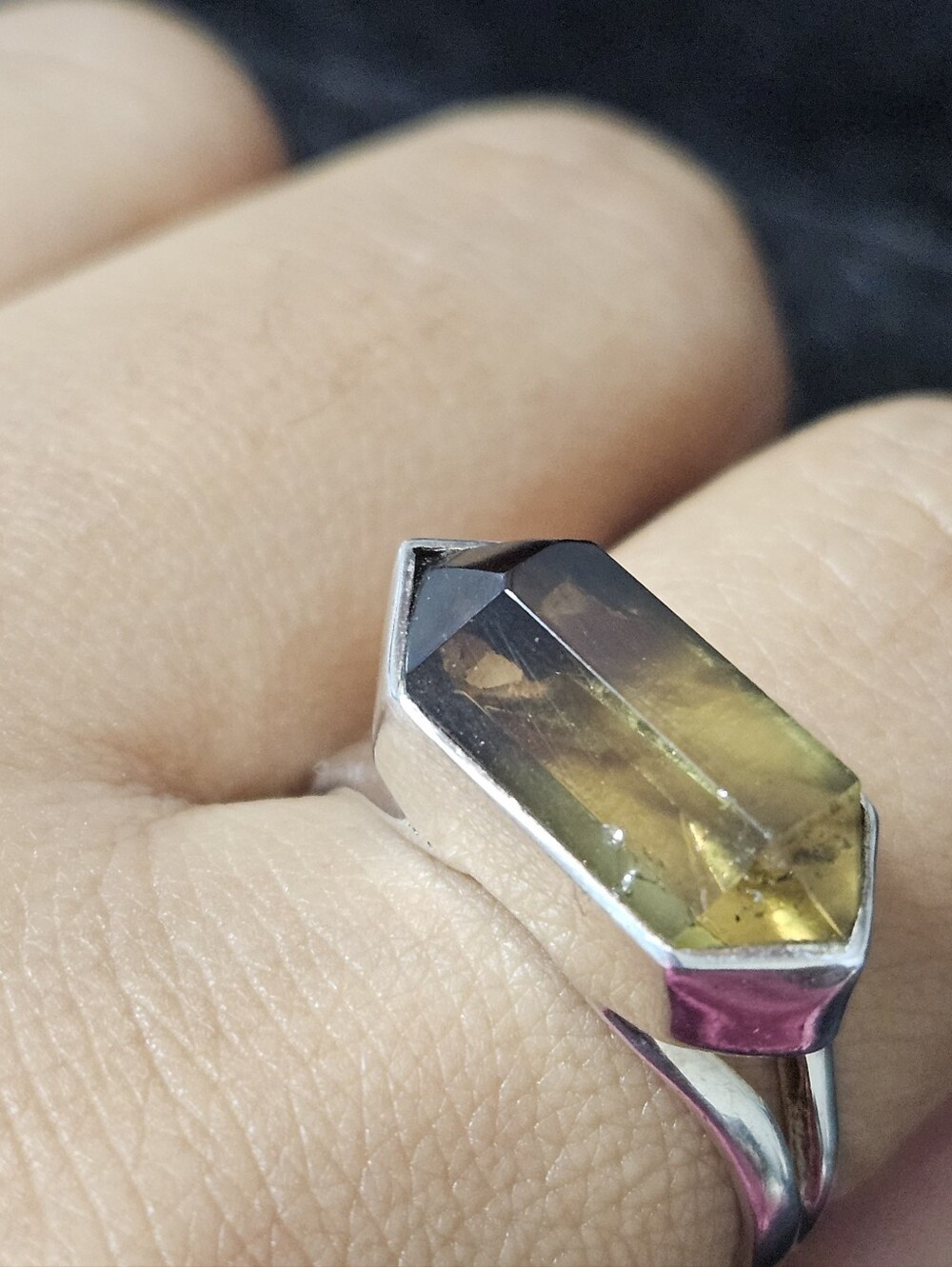 925S Double Point Smokey Citrine Gemstone Statement Ring